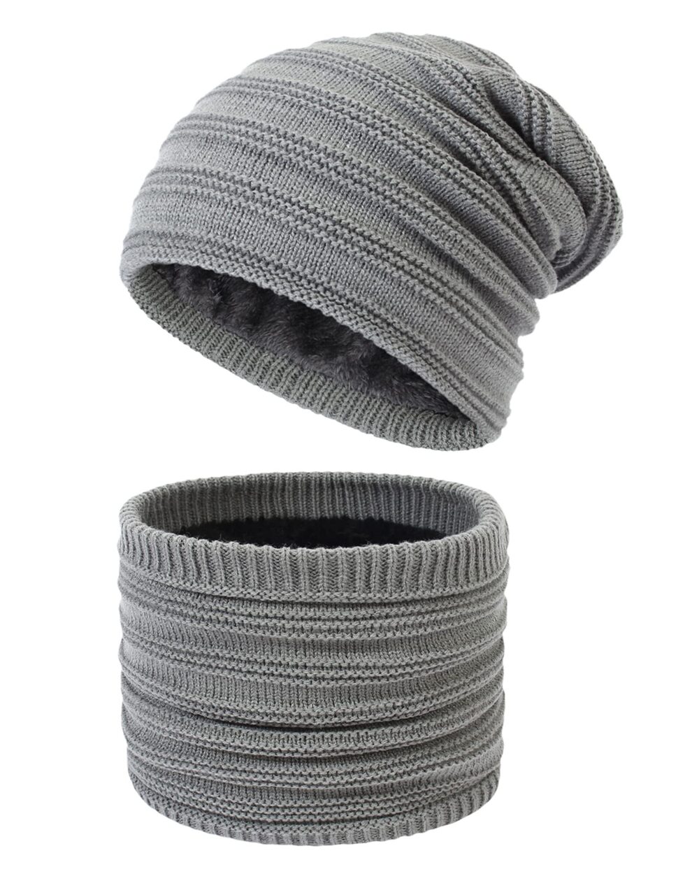 4211 Winter Beanie Hat Scarf Set Slouchy Cable Knit Hat Warm Fleece Lined